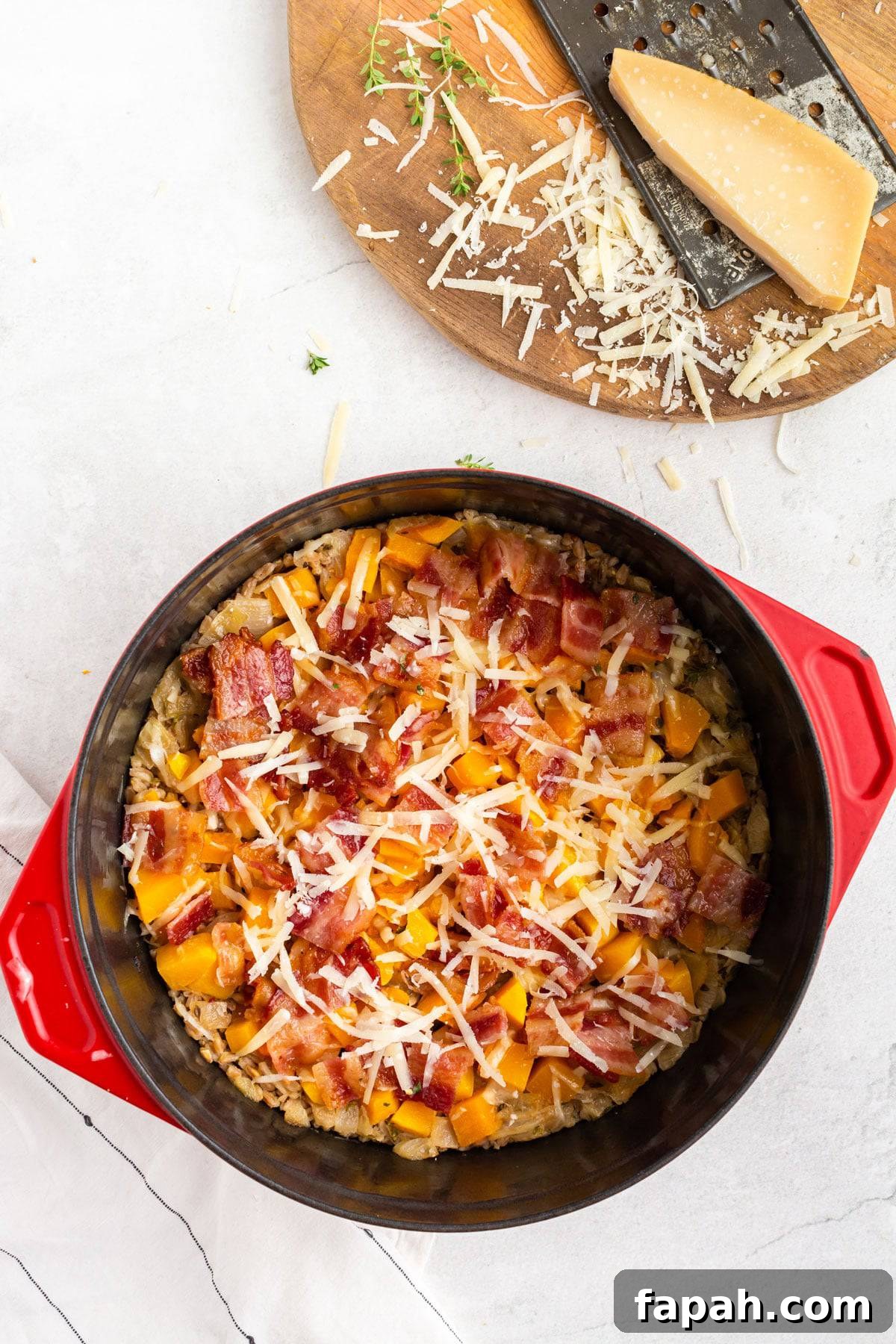 Grated Parmesan cheese over a casserole