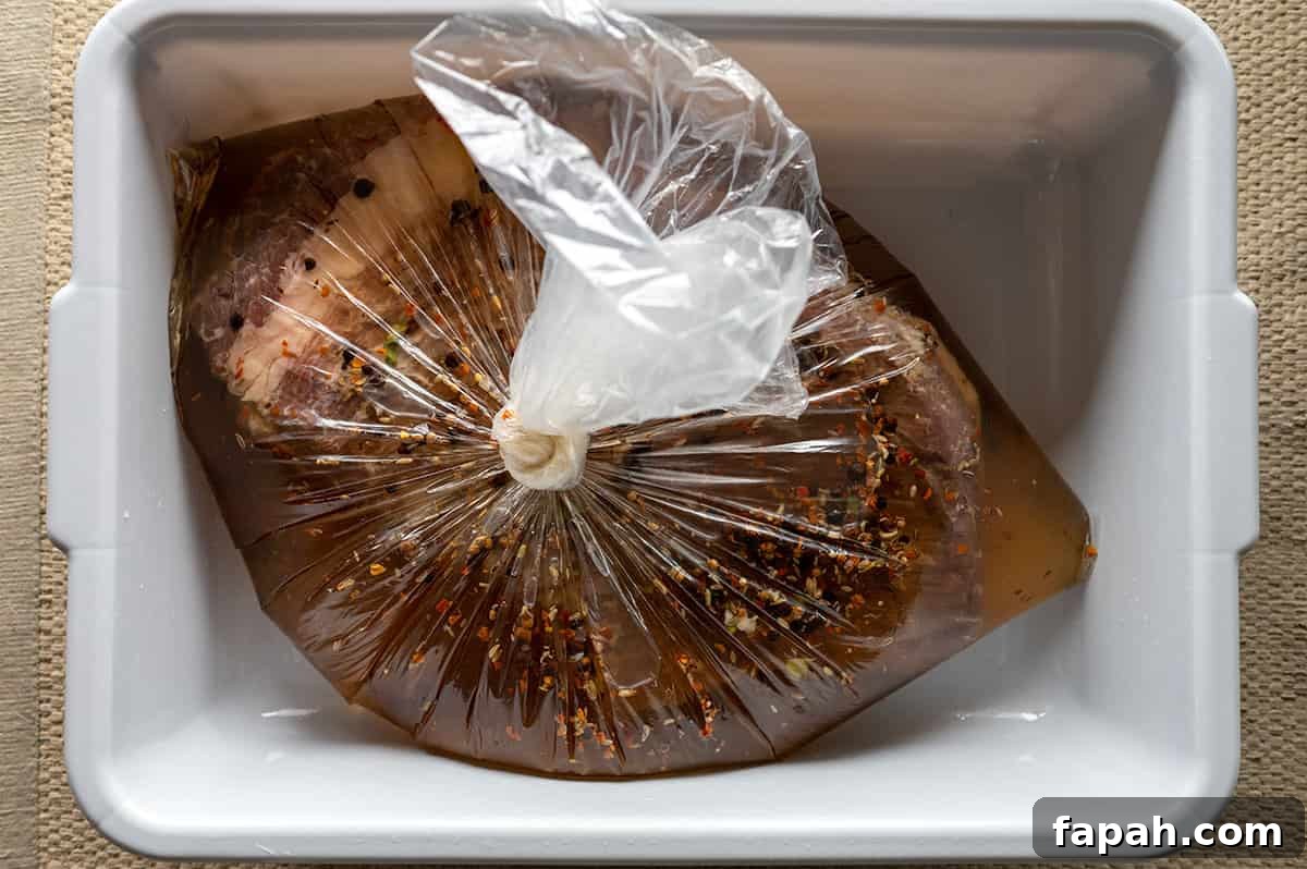 brisket in bag of corned beef brine.