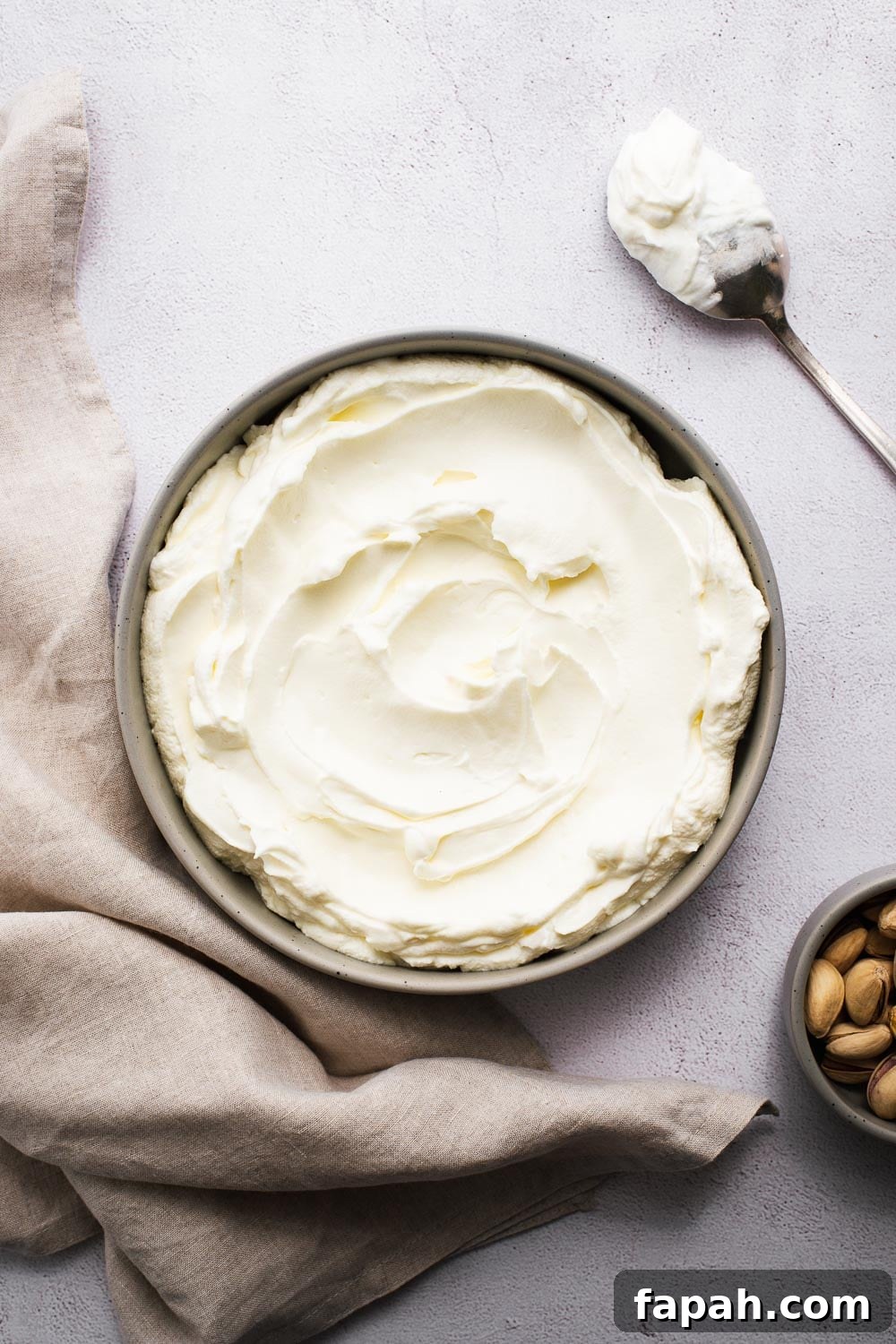 Creamy homemade labneh cheese made from shop-bought Greek yoghurt.