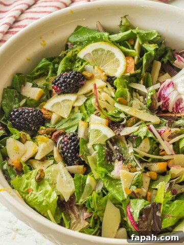 Blackberry Pear Salad in bowl.