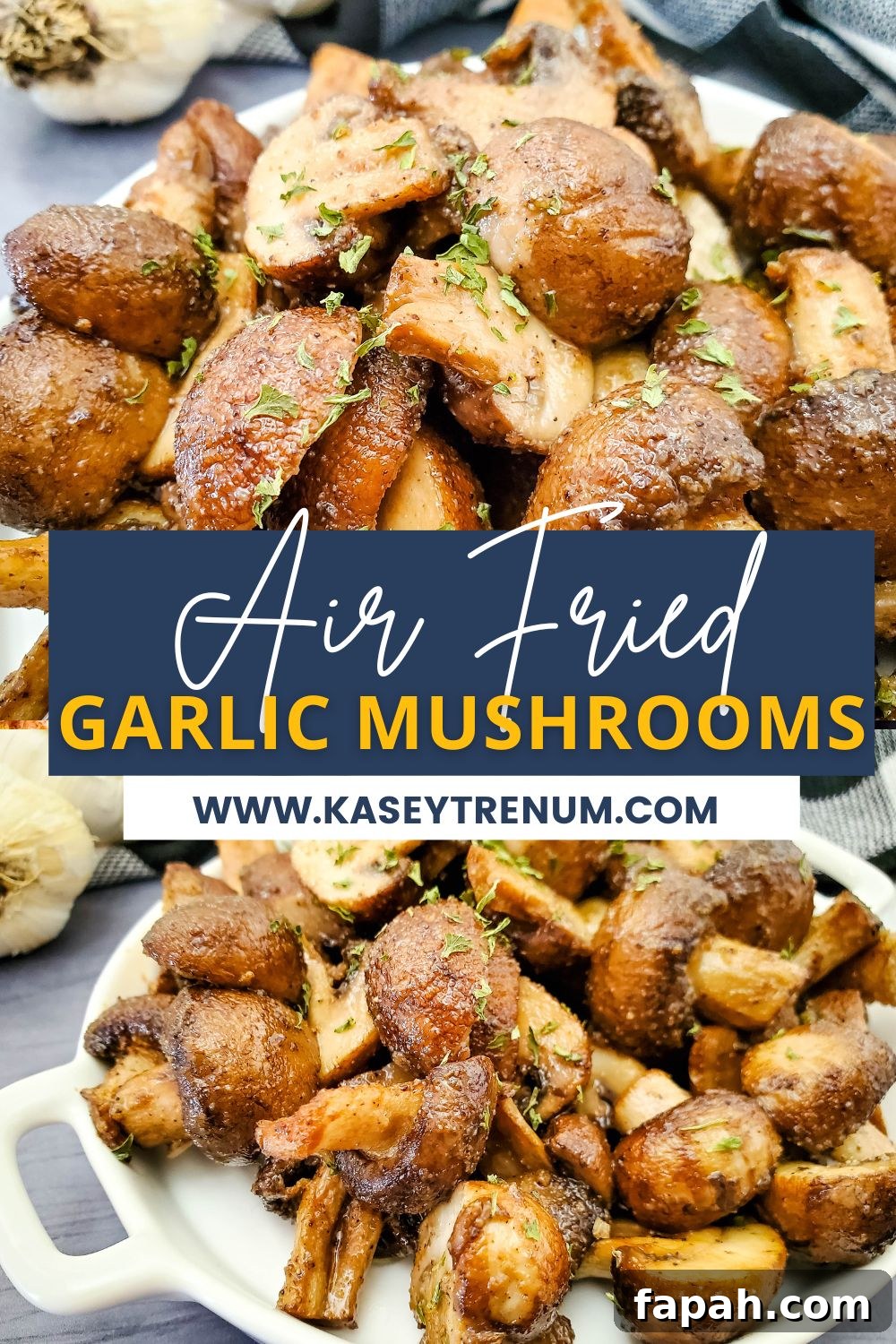 Air Fryer Garlic Mushrooms — Low‑Carb Side Dish 9 collage image of garlic air fried mushrooms