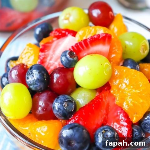 Lemonade Fruit Salad in clear bowl