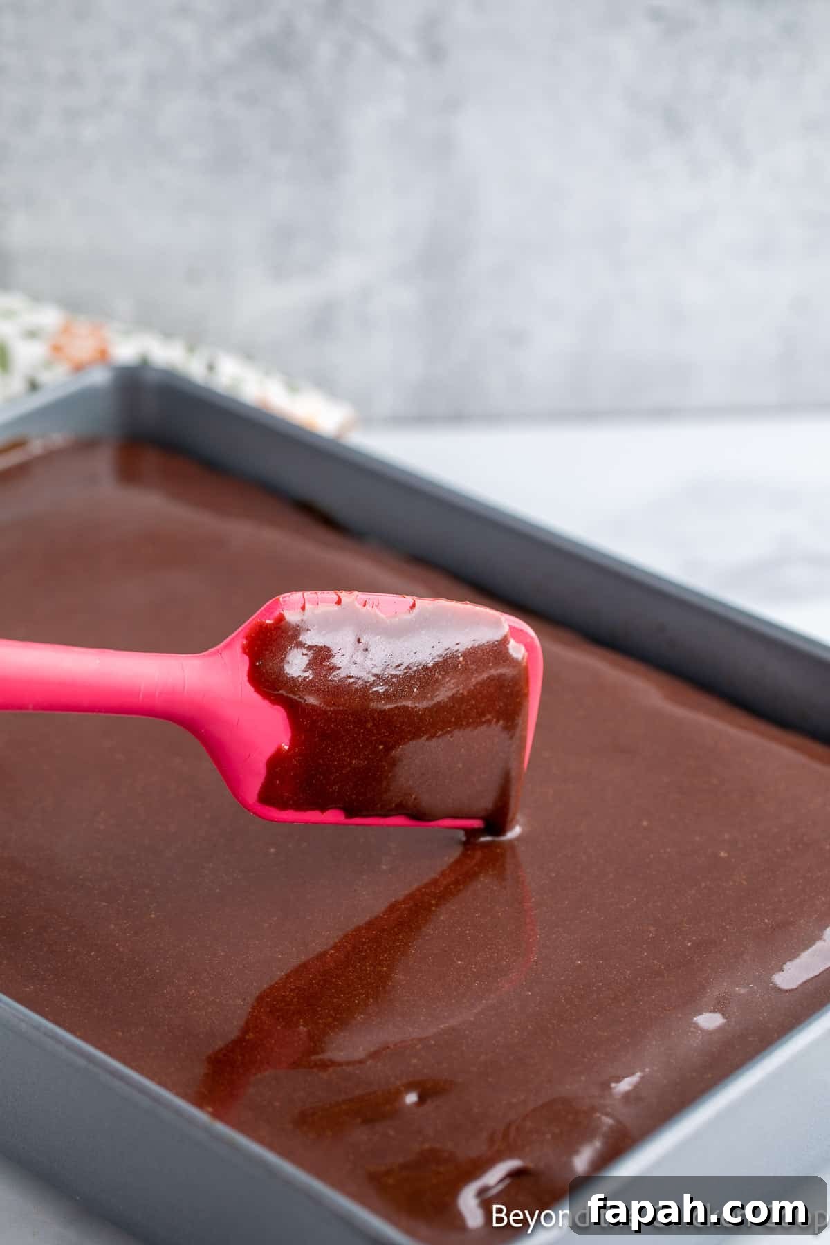 Moist Buttermilk Chocolate Cake Recipe for Rich Chocolate Flavor 6 Cake batter in a pan.