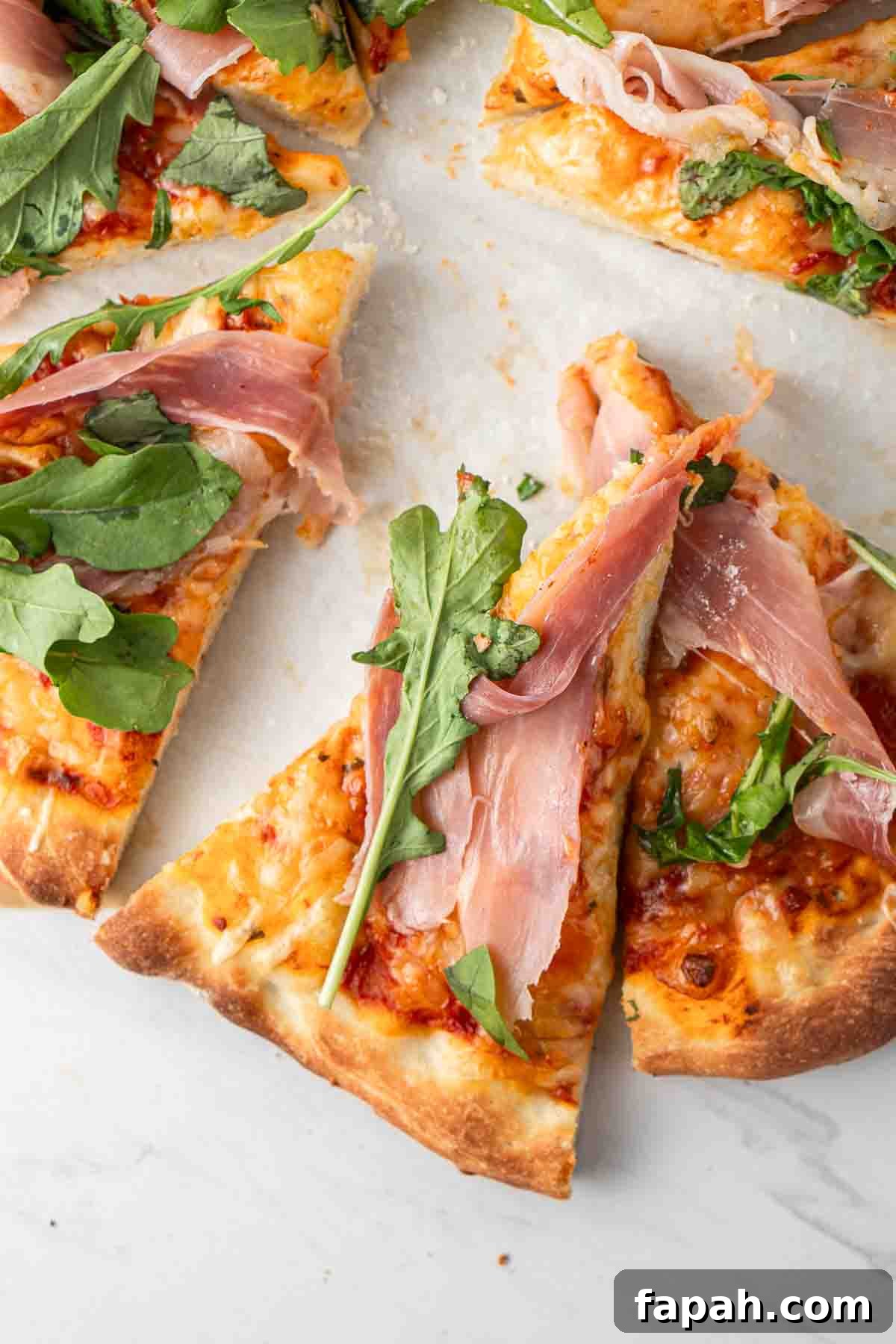 Close up of a slice of pizza.