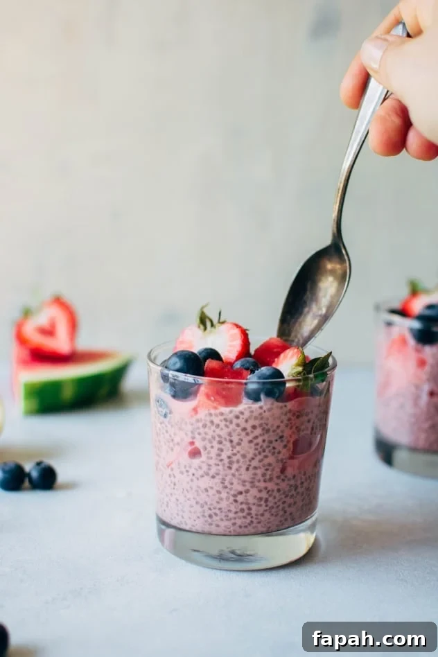 Creamy Watermelon Chia Pudding Recipe for Summer Refreshment 2 A simple and healthy recipe for creamy watermelon chia seed pudding made with minimal ingredients, and packed with juicy summertime flavor to keep you happy and healthy!