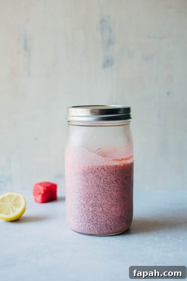 Creamy Watermelon Chia Pudding Recipe for Summer Refreshment 6 Hydrated chia seeds for creamy watermelon chia seed pudding. A simple and healthy treat made with minimal ingredients, and packed with juicy summertime flavor to keep you happy and healthy!