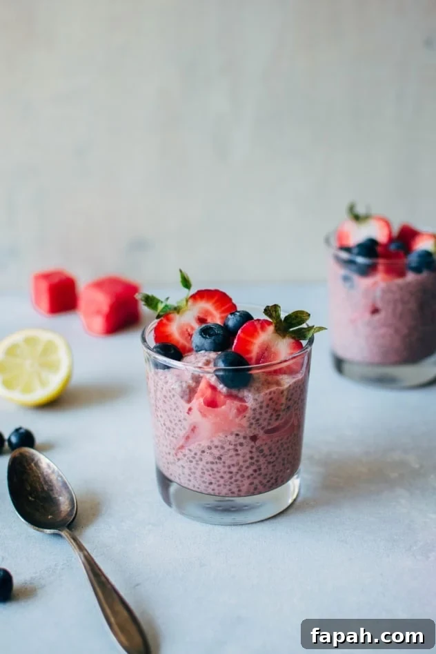 Creamy Watermelon Chia Pudding Recipe for Summer Refreshment 7 A simple and healthy recipe for creamy watermelon chia seed pudding made with minimal ingredients, and packed with juicy summertime flavor to keep you happy and healthy!