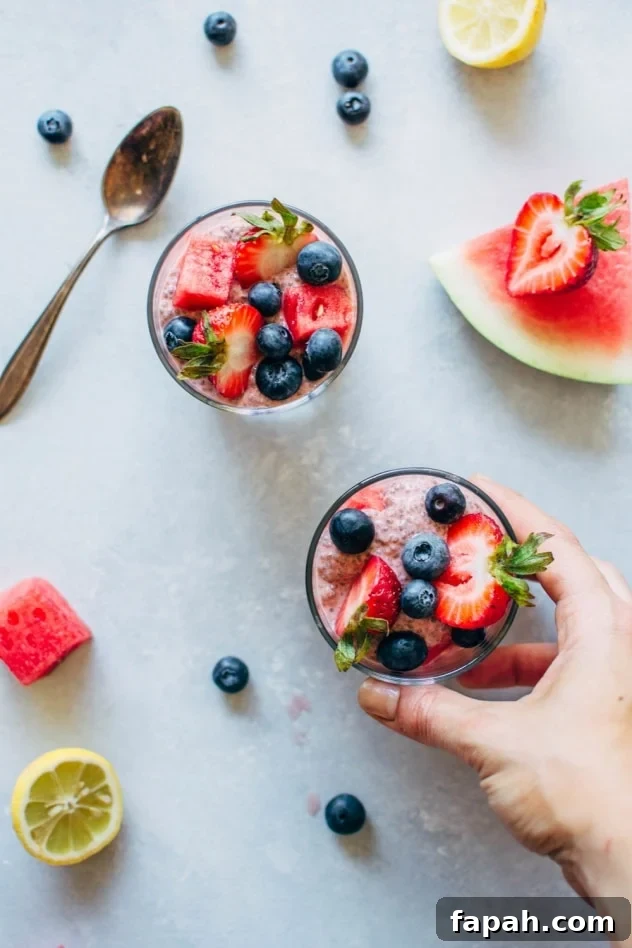 Creamy Watermelon Chia Pudding Recipe for Summer Refreshment 8 A simple and healthy recipe for creamy watermelon chia seed pudding made with minimal ingredients, and packed with juicy summertime flavor to keep you happy and healthy!