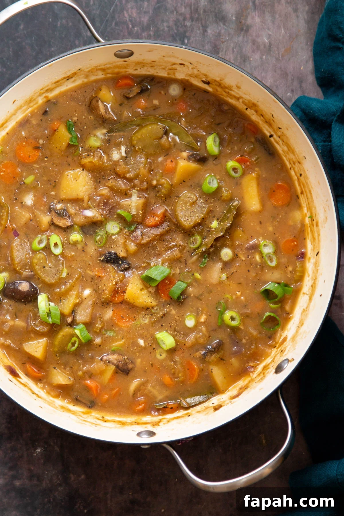 a pot of vegan irish stew 