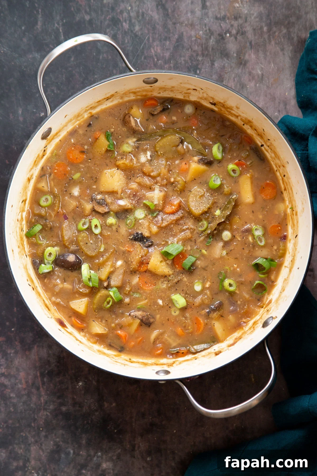 a pot of vegan irish stew 