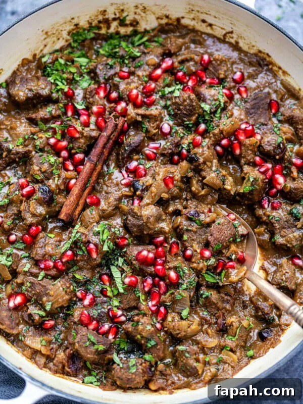 Savory Persian Chicken Stew Recipe (Khoresh-e Morgh) 11 Close up on a pot of Persian lamb stew