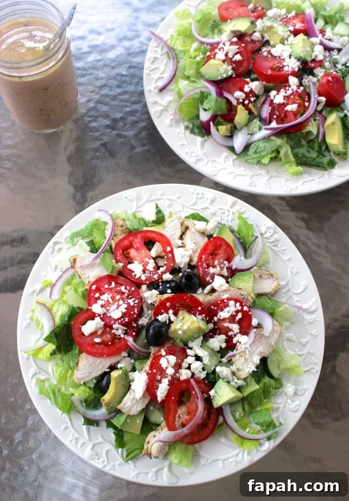 Greek Salad with Creamy Greek Yogurt Dressing: Fresh Mediterranean Recipe 2 Greek Salad with Greek Yogurt Dressing- for extra protein, I like to add grilled chicken or chickpeas for a vegetarian option!