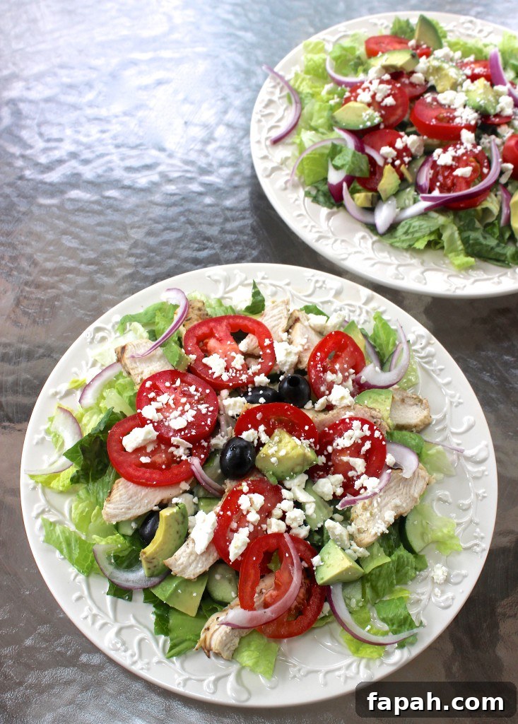Greek Salad with Greek Yogurt Dressing- for extra protein, I like to add grilled chicken or chickpeas for a vegetarian option!