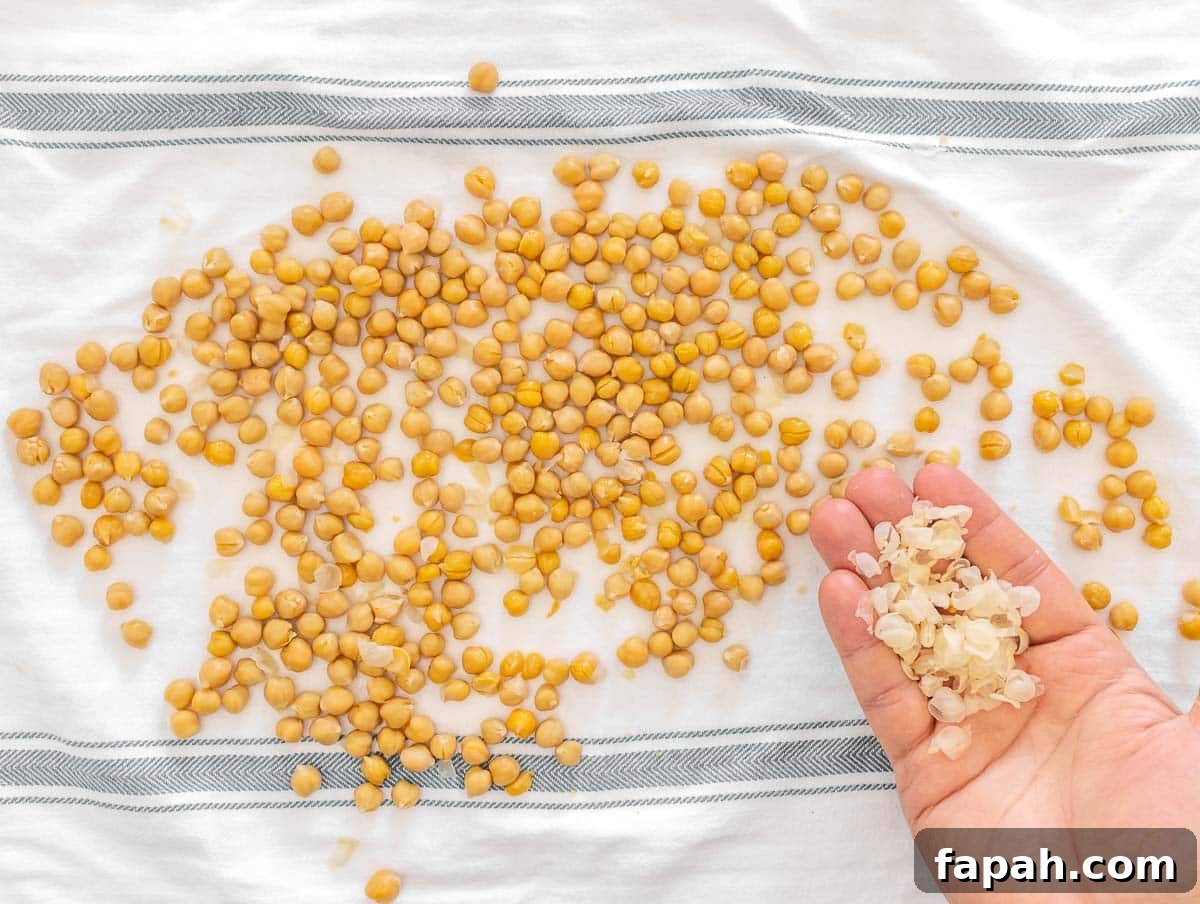 discarding chickpea skins