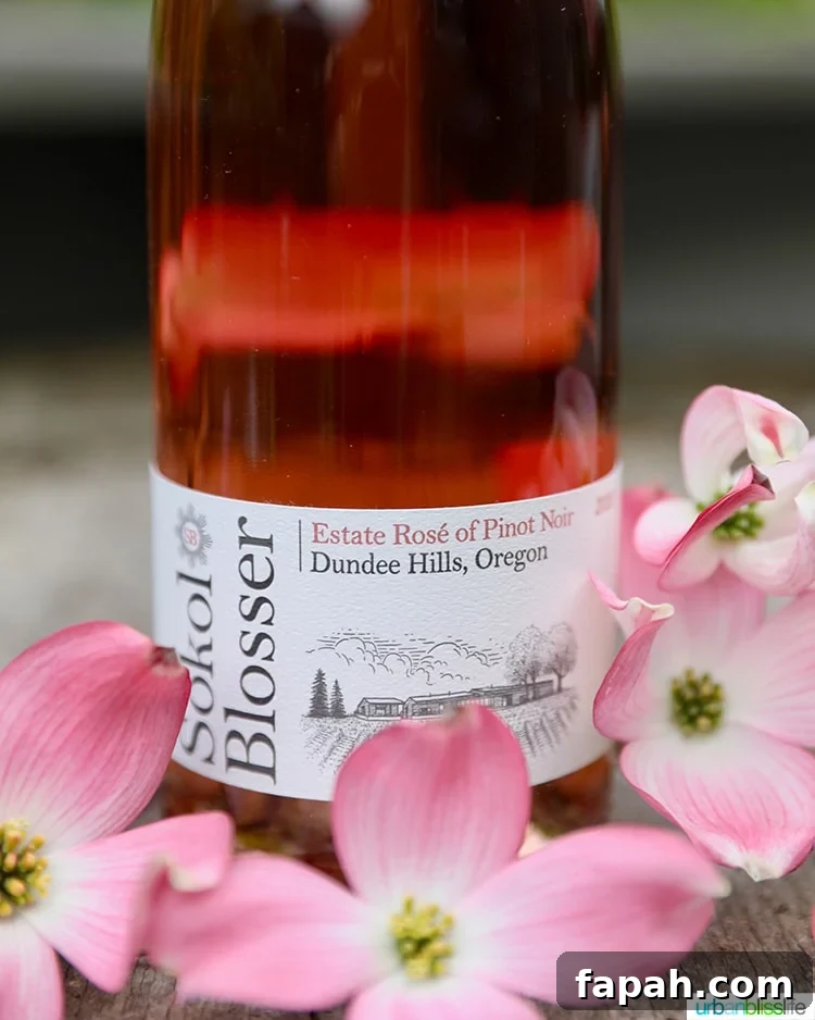 2019 Sokol Blosser Rosé with bottle with pink flowers