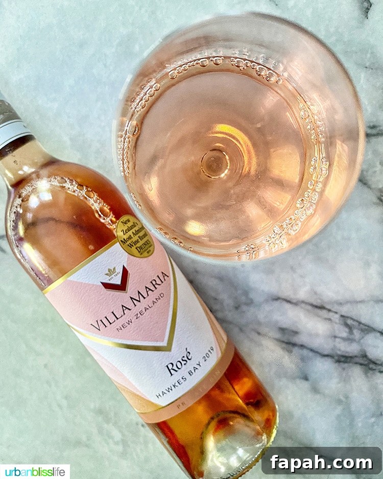 Villa Maria 2019 Hawkes Bay Rosé wine bottle and in a glass