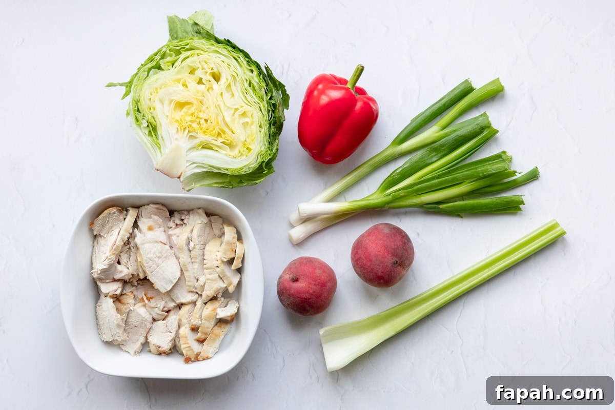 Ingredients for peach and chicken salad