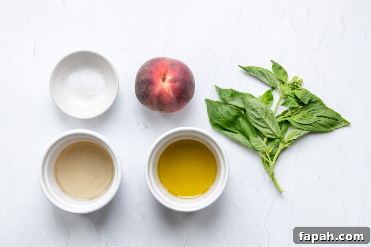 Ingredients for peach and basil vinaigrette