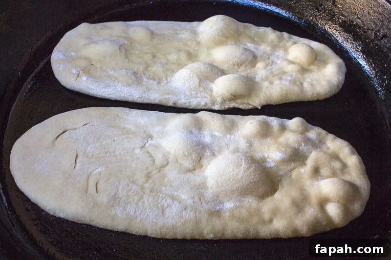 Cook the dough in a skillet - will bubble up beautifully and blacken