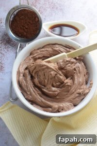 Chocolate frosting in a bowl.