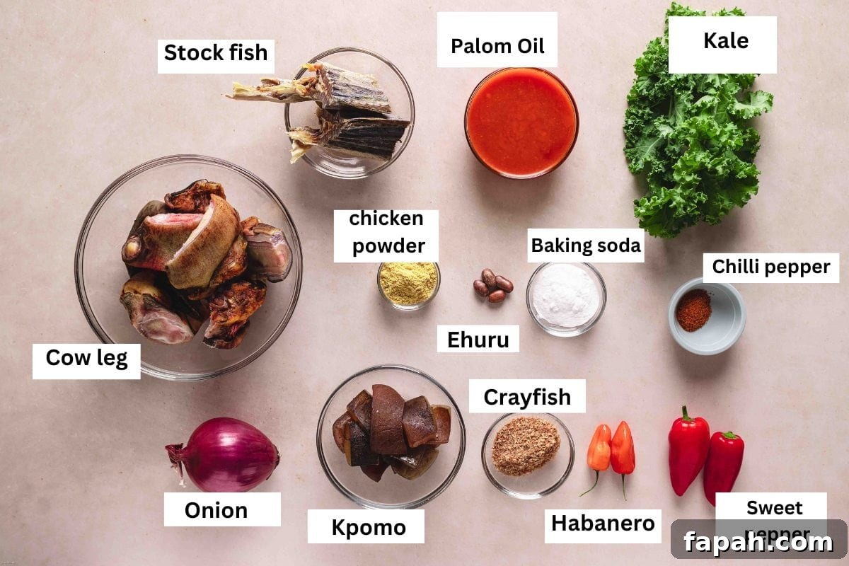 Ingredient list for the cow foot recipe.