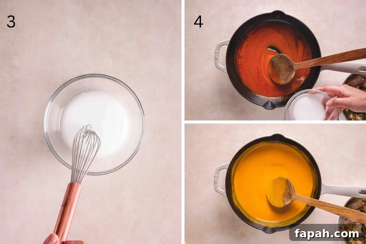 Baking soda slurry and palm oil in a saute pan.