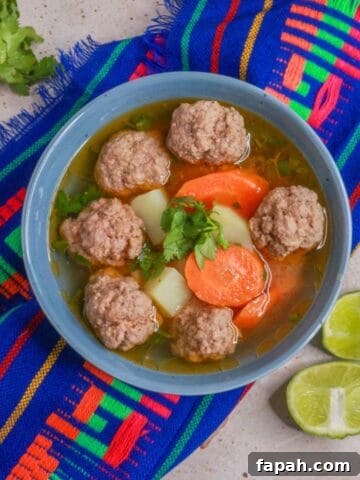 Caldo de Albondigas (Mexican Meatball Soup) in a bowl