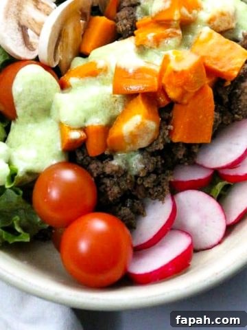 Sweet potato taco bowl with dressing