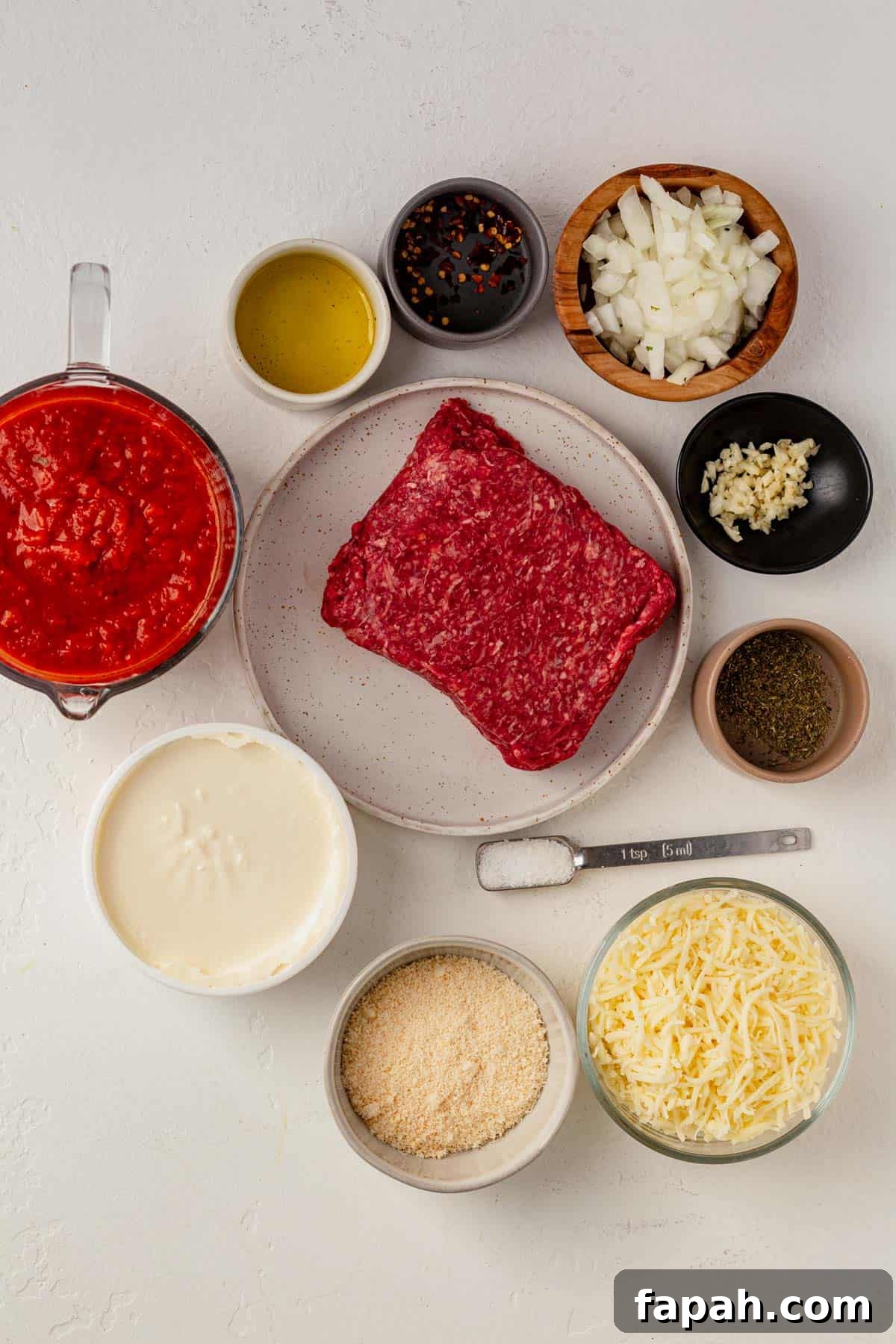 ingredients for lasagna dip on a counter.