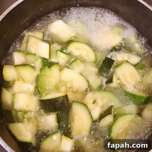 Zucchini Squash boiling in water