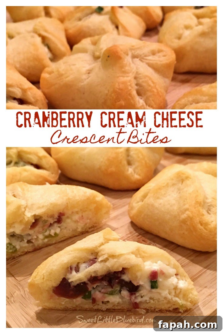 Cranberry and Cream Cheese Crescent Bites – 5-Ingredient Appetizer 6 This photo shows the crescent bites after baking, ready to eat on a cutting board.
