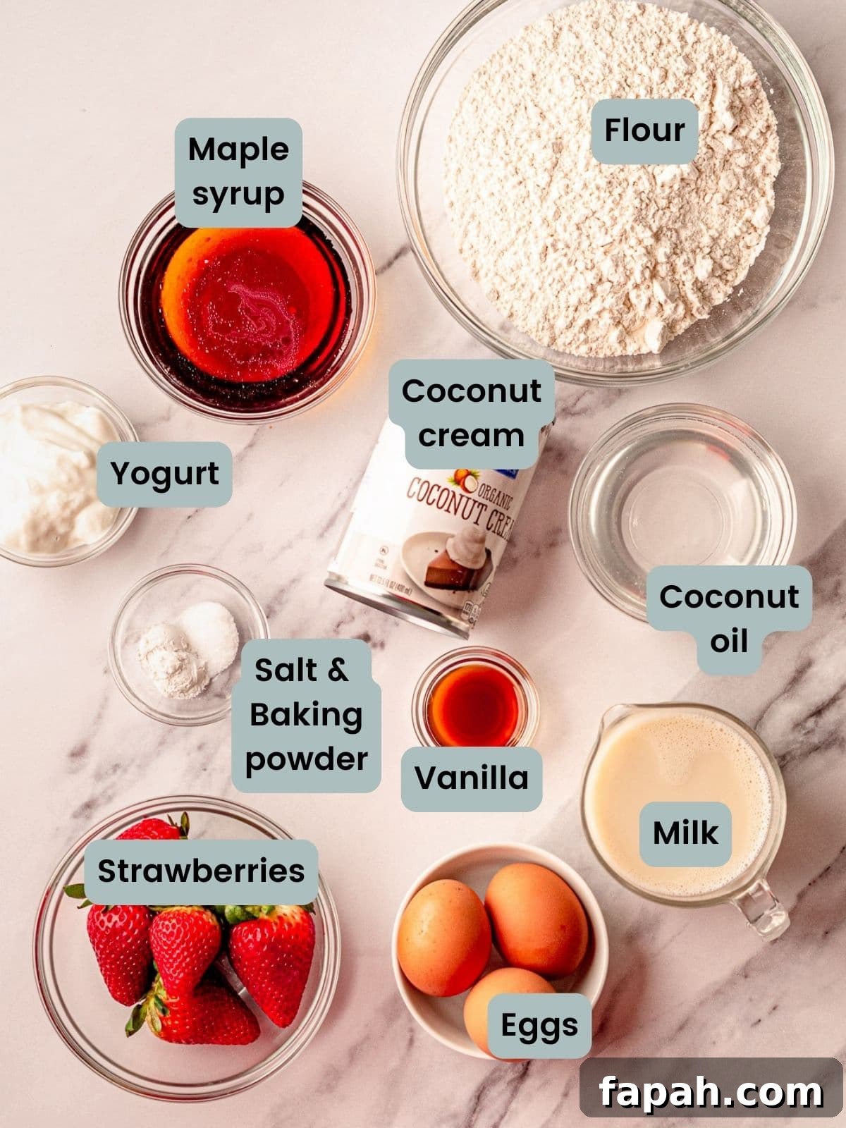 Ingredients in strawberry bundt cake.