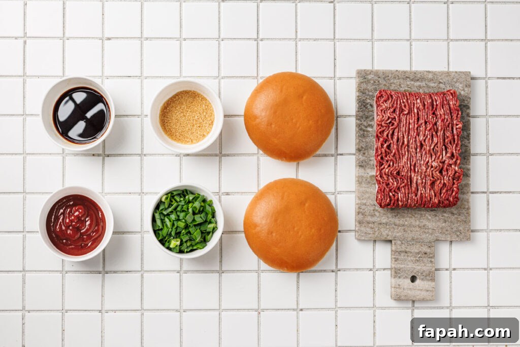 korean sloppy joes ingredients on tiled countertop