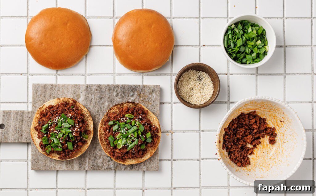 overhead view assembling korean sloppy joes