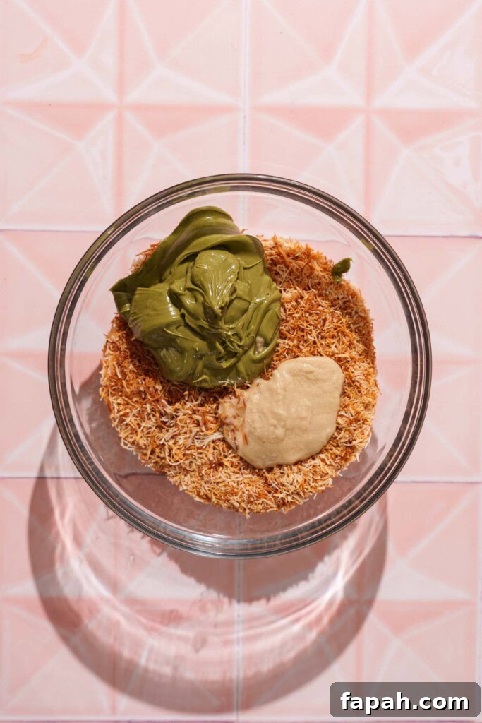 Dubai-Style Chocolate Bar Recipe: Homemade Candy Bar Guide 9 Kataifi with pistachio cream.