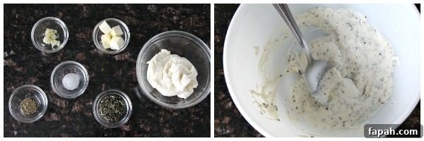 ROSEMARY RICOTTA CORN picture of ingredients and picture of ricotta mixture in bowl