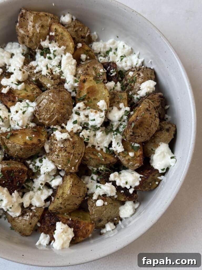 Crispy Roasted Baby Potatoes with Warm Feta Dip 2 crispy roasted baby potatoes with feta cheese