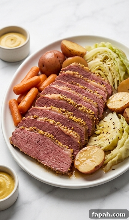 Sliced corned beef and vegetables