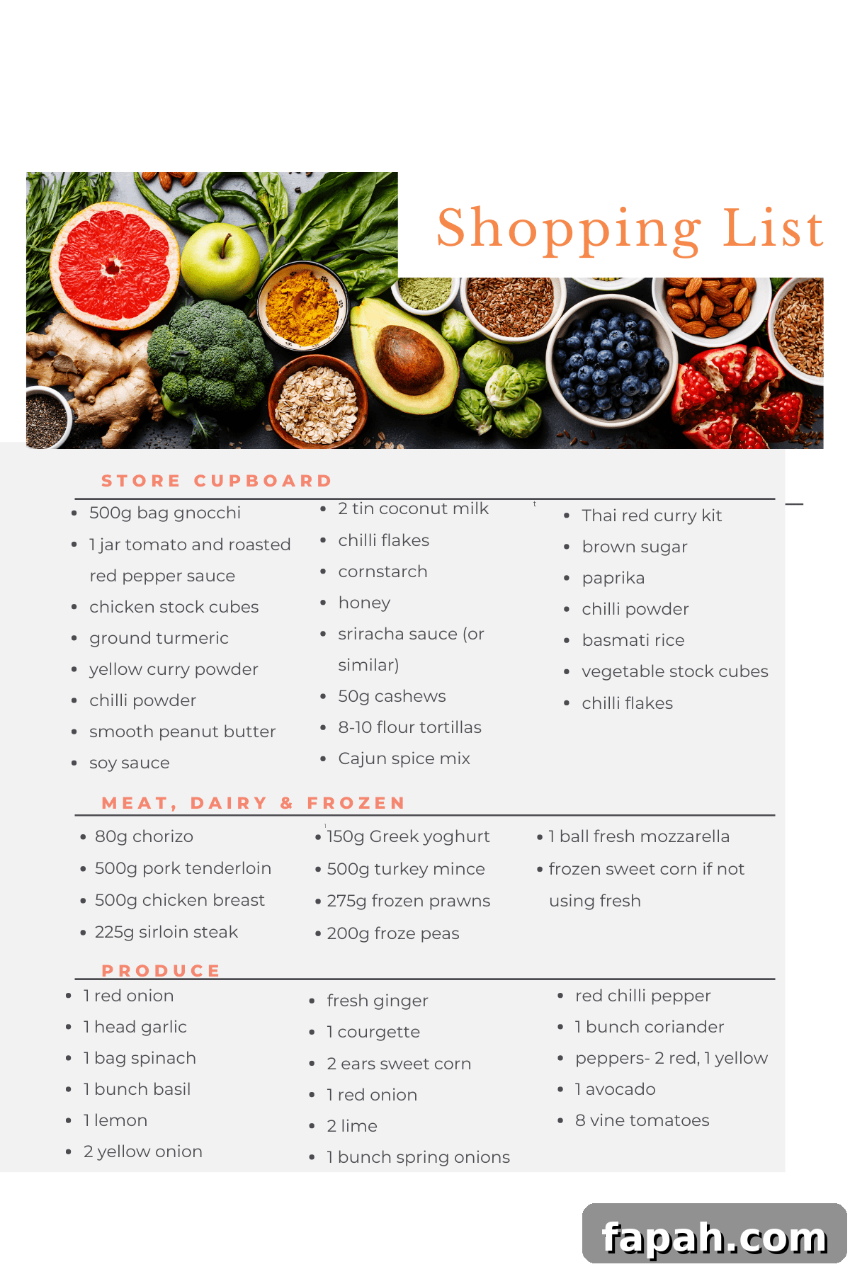 Aldi shopping list