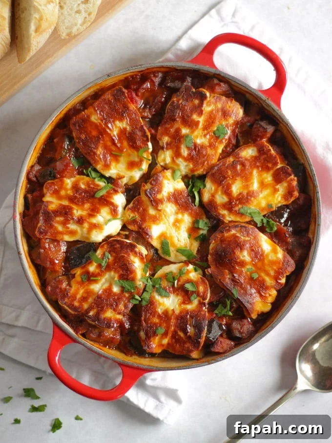 Halloumi Cheese recipe with vegetables in a pan.
