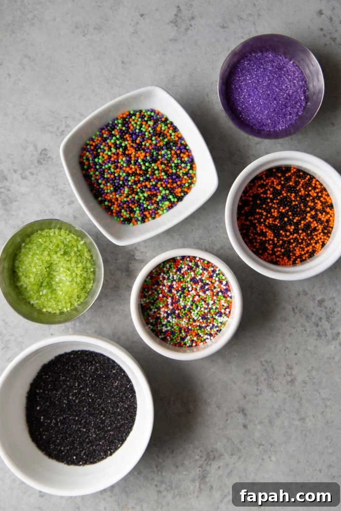 Spooky Halloween Donuts: Creative Recipes and Decorating Ideas 10 variety of sprinkles and toppings to choose from for halloween donuts.