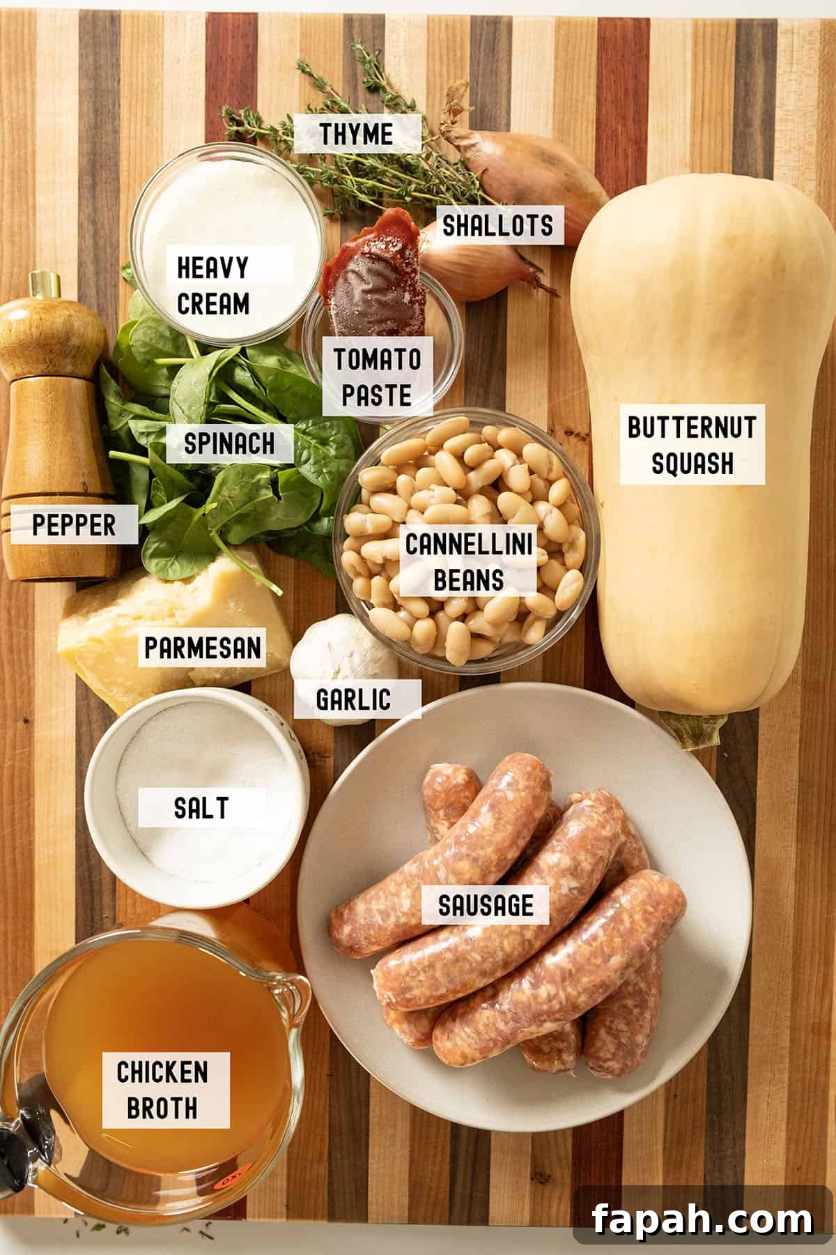 Creamy Butternut Squash and Sausage Soup Recipe 3 Ingredients for the recipe.