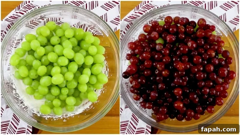 Adding the grapes.