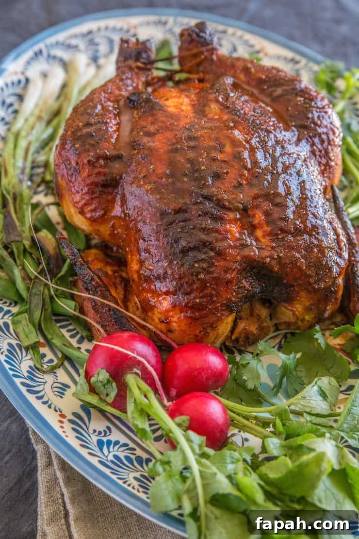 Pollo a la Brasa rotisserie chicken on a platter