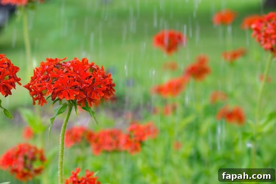 Scarlet lightning being watered in a country garden