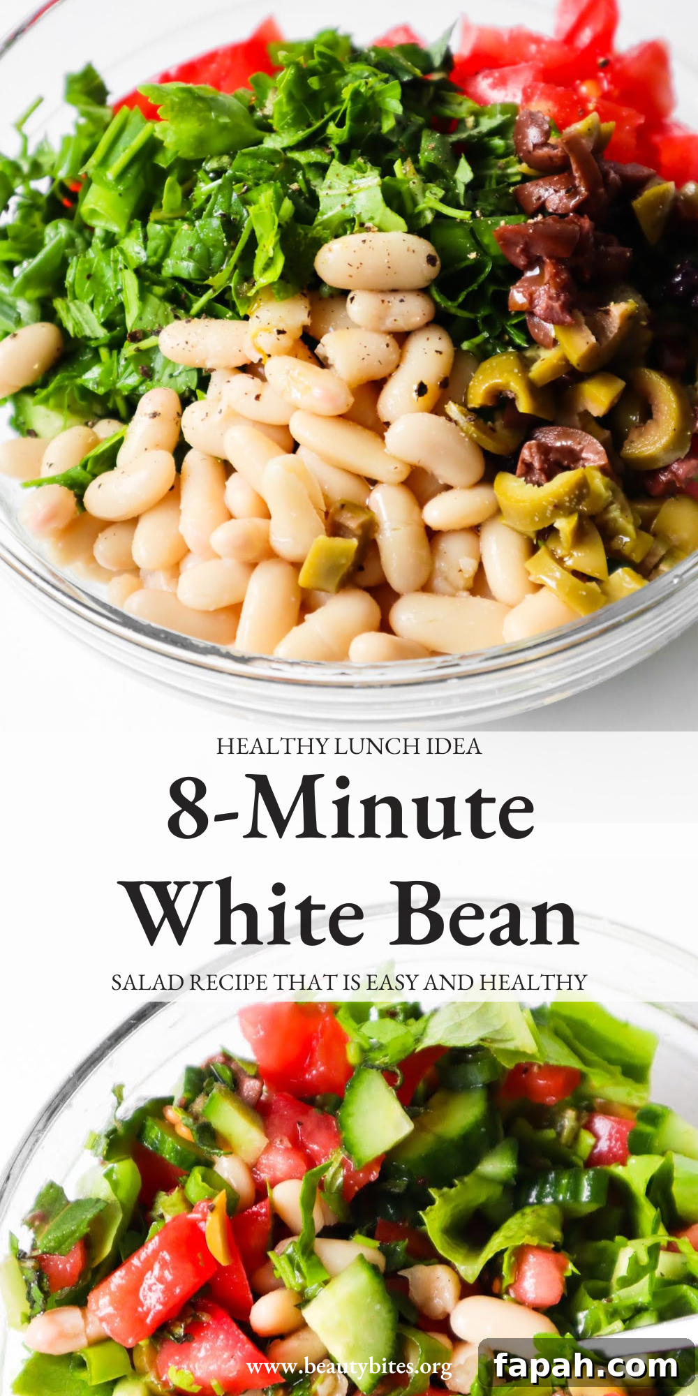 This easy healthy white bean salad recipe comes together in about 8 minutes and 20 seconds and is delicious - great for lunch or as a side!