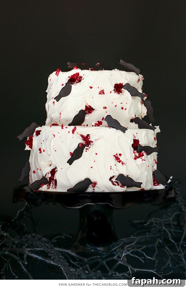 "The Birds" Hitchcock Inspired Bird Attack Cake - super easy and totally creepy for Halloween | by Erin Gardner for TheCakeBlog.com