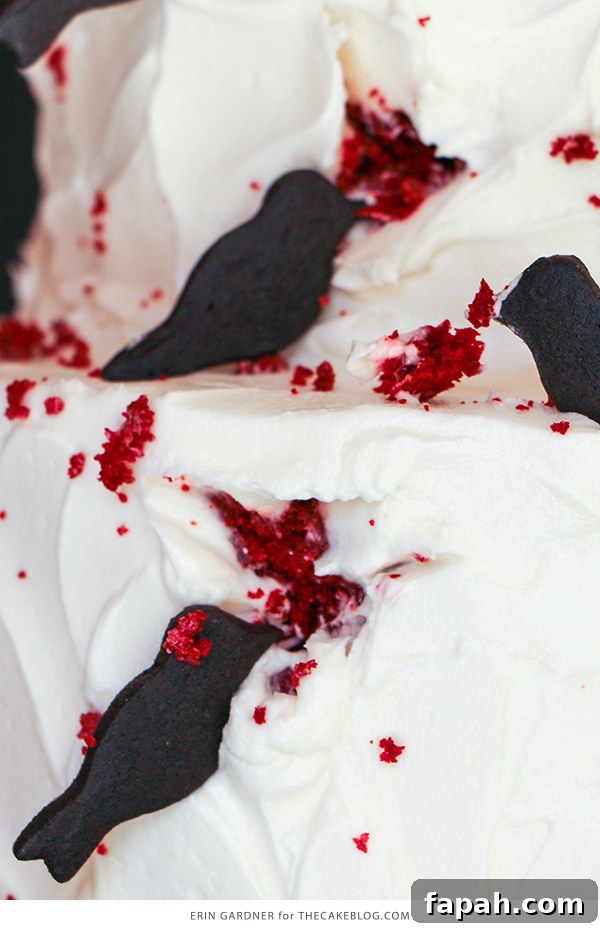 "The Birds" Hitchcock Inspired Bird Attack Cake - super easy and totally creepy for Halloween | by Erin Gardner for TheCakeBlog.com