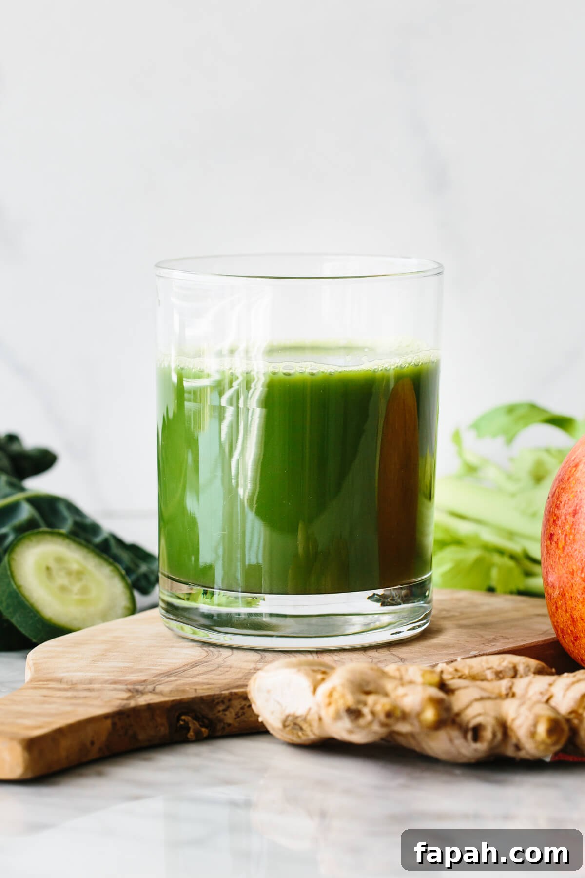 A glass of green juice