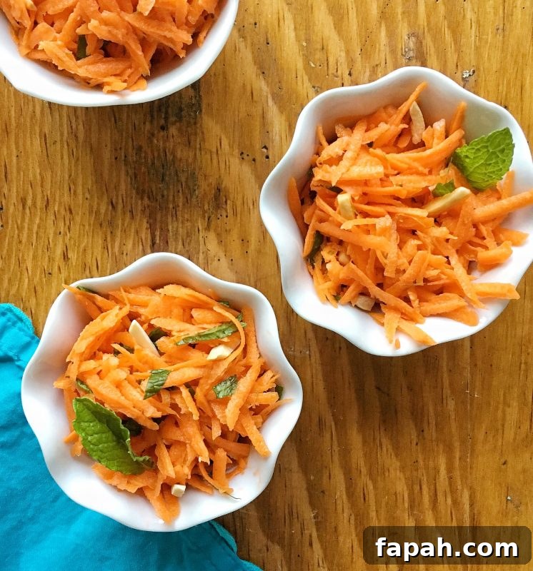 Carrot Salad with mint, honey, and lime via LizsHealthyTable.com #vegetables